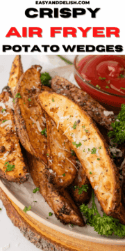crispy air fryer potato wedges (close up pin)