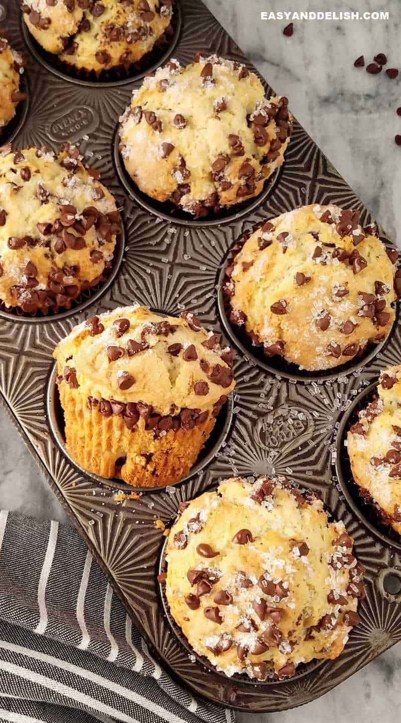 several tall muffins in a tin