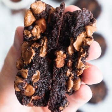 brownie cookies with fudgy centers held in the hand
