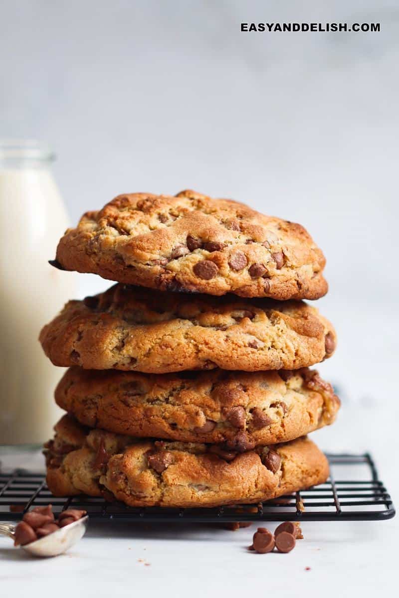 Pile of small batch chocolate chip cookies.