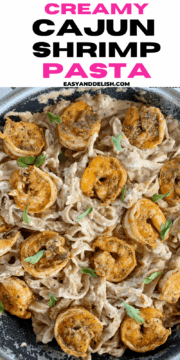close up of creamy cajun shrimp pasta recipe