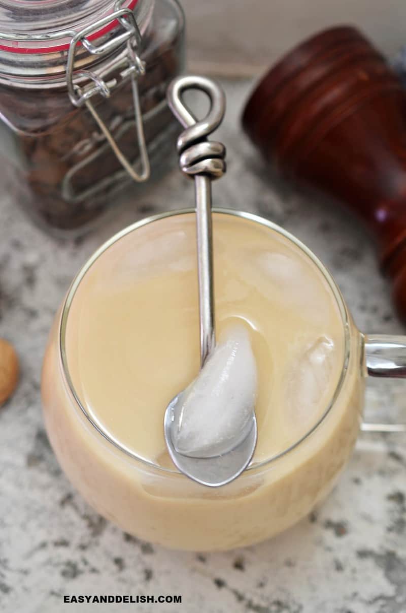 a mug with copycat Starbucks iced vanilla latte