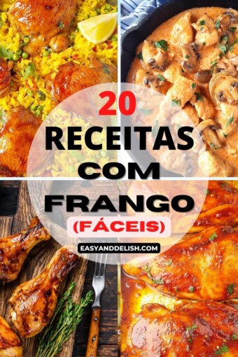 foto colagem mostrando algumas das 20 receitas com frango para o almoço ou jantar que são fit e facéis de fazer.