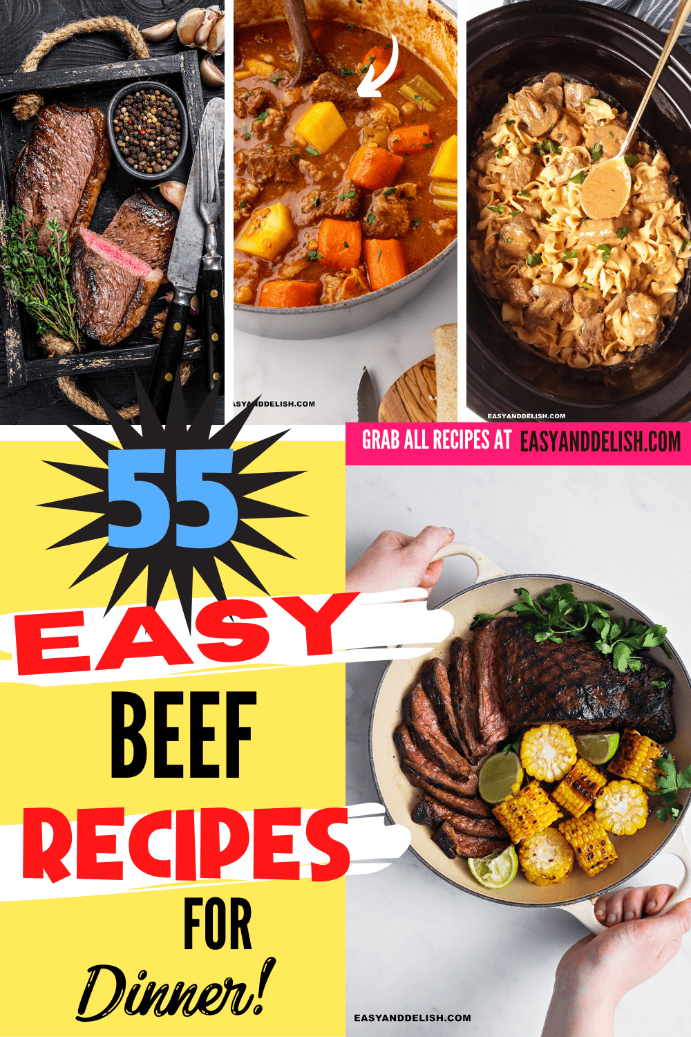 image collage of some easy beef dinner ideas