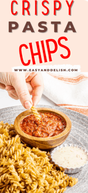clsoe up of pasta chips dipped in salsa