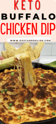 close up of pulling cheese in a keto buffalo chicekn dip