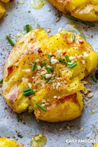 close up of a crispy smashed potato