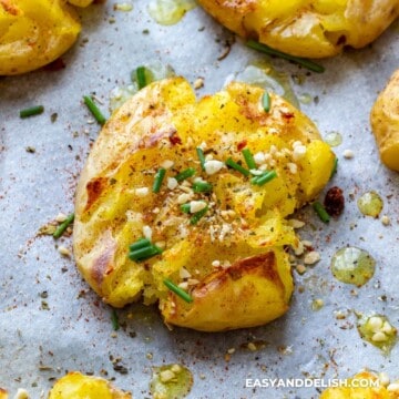 close up of a crispy smashed potato