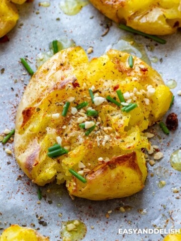 close up of a crispy smashed potato