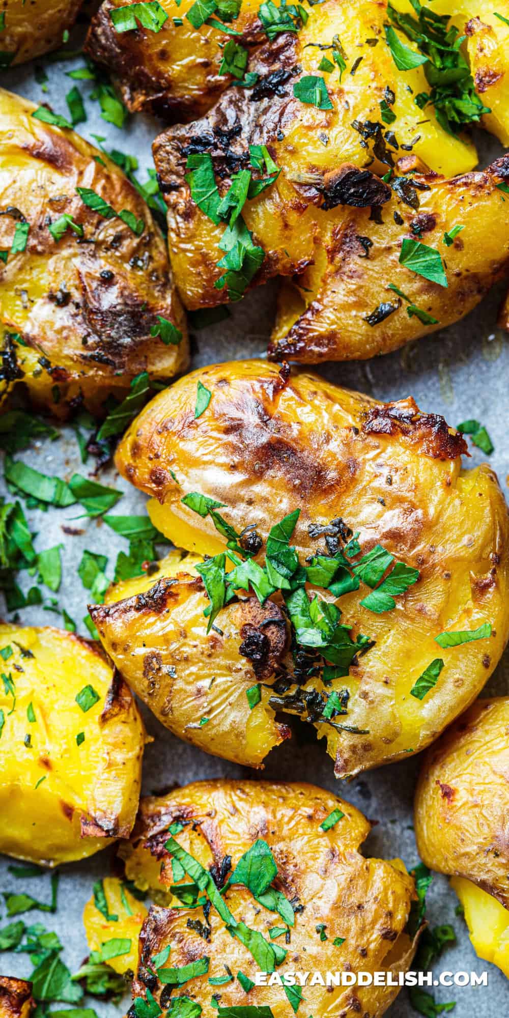 AIR FRYER SMASHED POTATOES TOPPED WITH PARSLEY