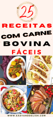 algumas receitas com carne bovina compiladas em uma imagem