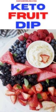 close up of keto fruit dip in a platter of fruit
