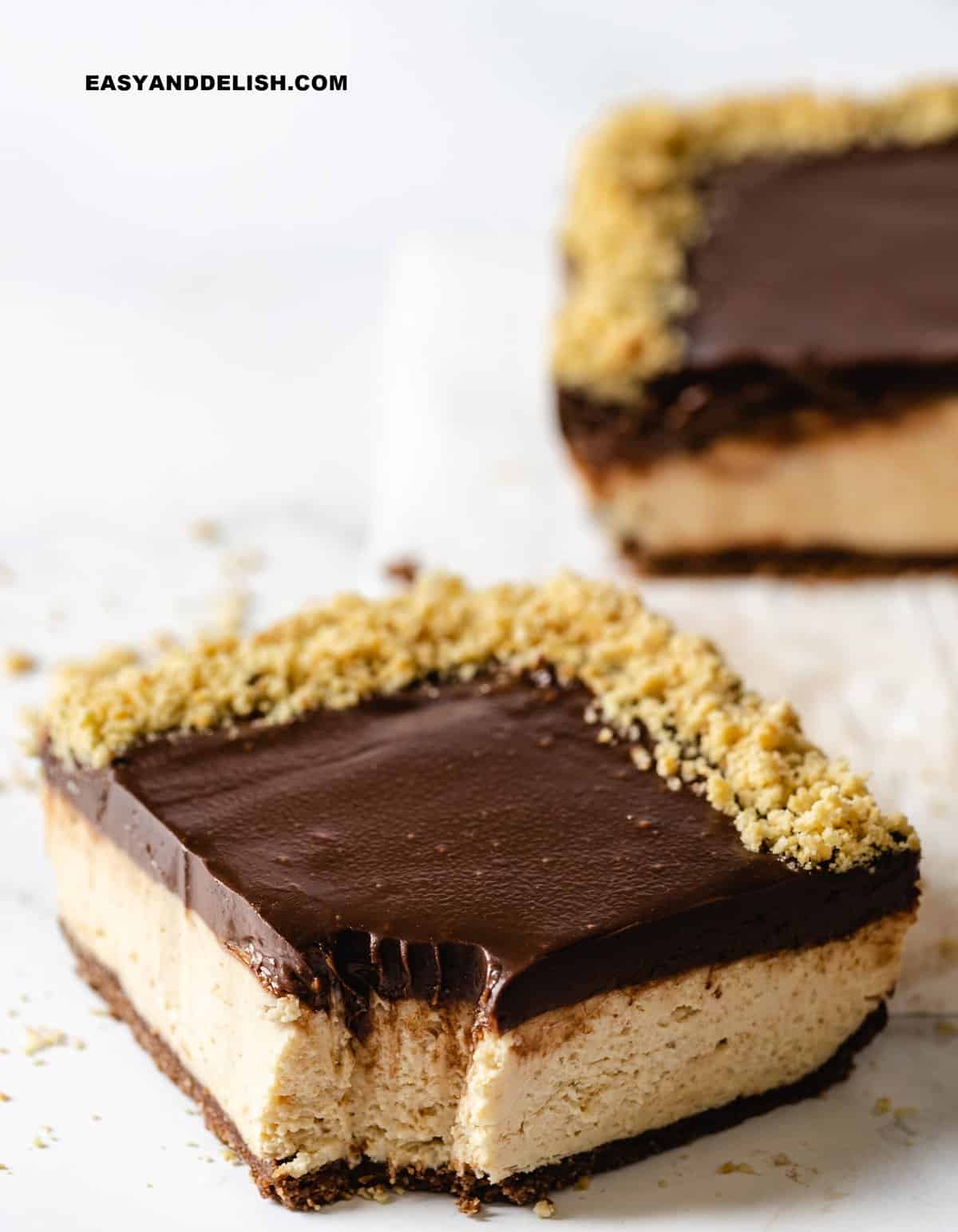 close up of a keto chocolate cheesecake bar