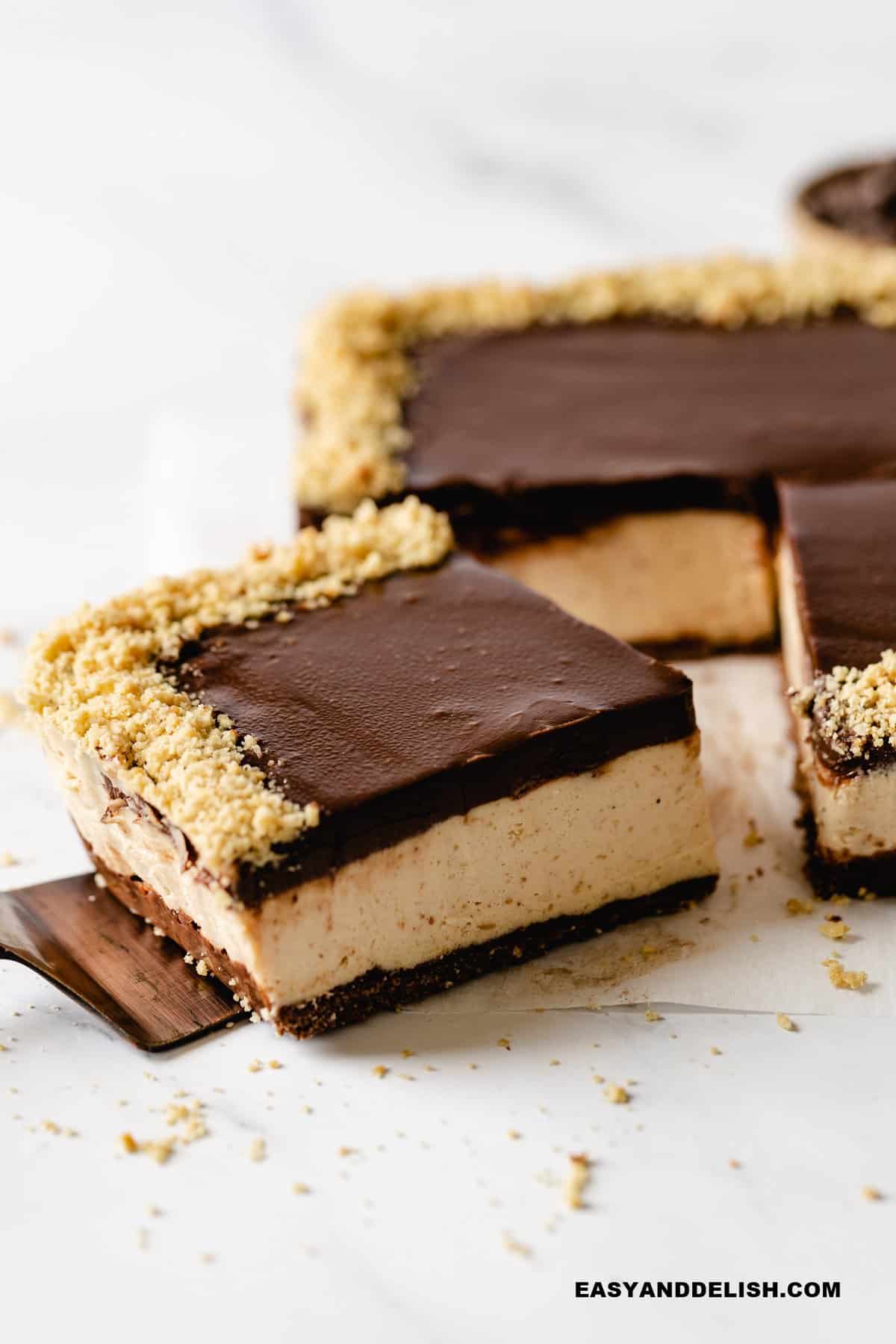 no-bake keto chocolate cheesecake, sliced