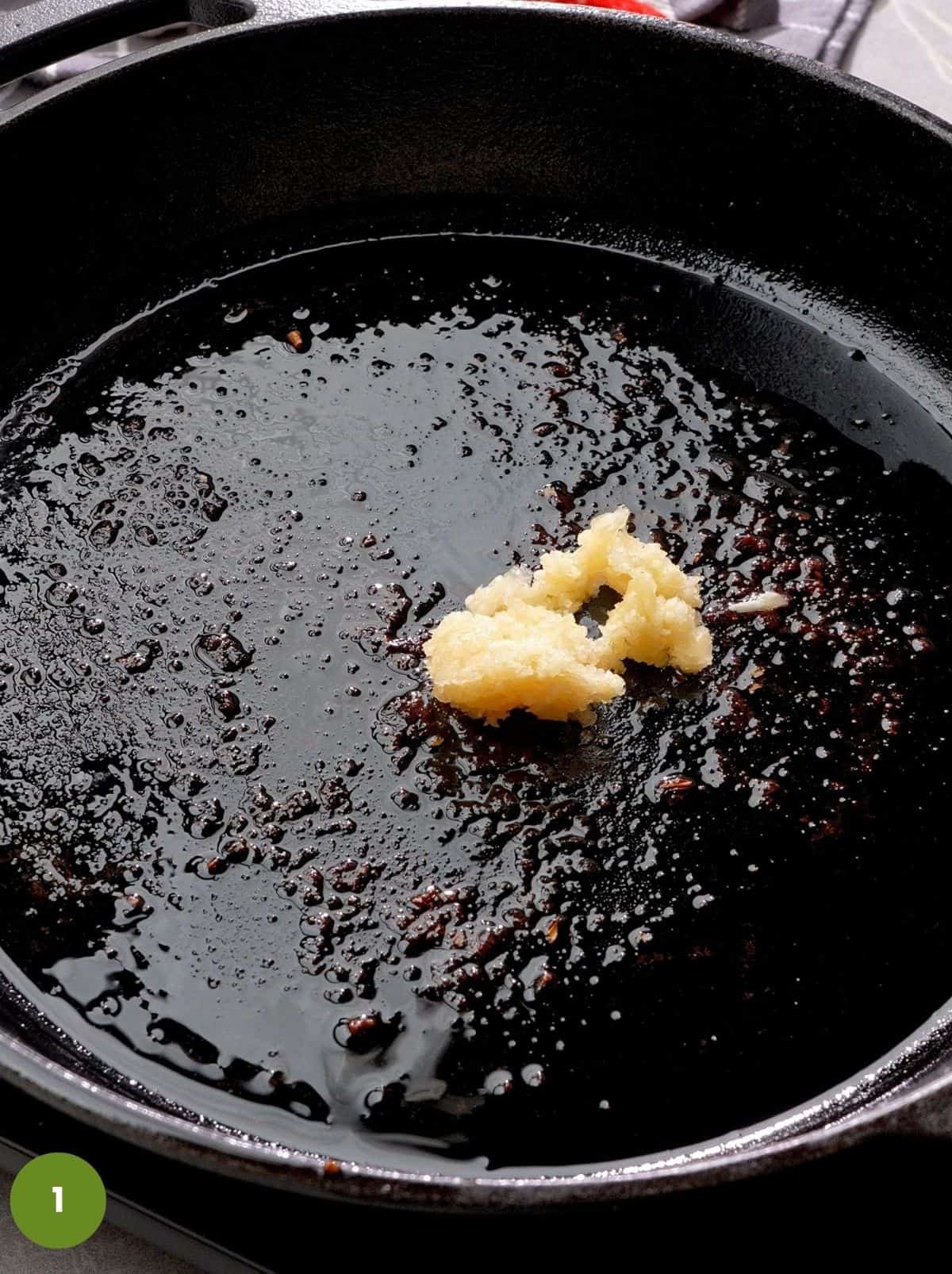 Garlic cooking in olive oil