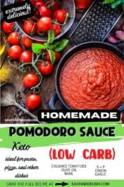 homemade pomodoro sauce in a bowl with ingredients on the side