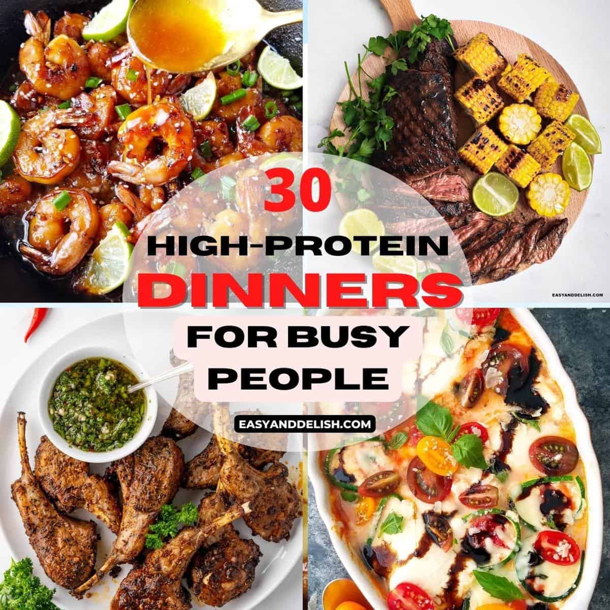 image collage showing 3 out of 30 high protein dinners