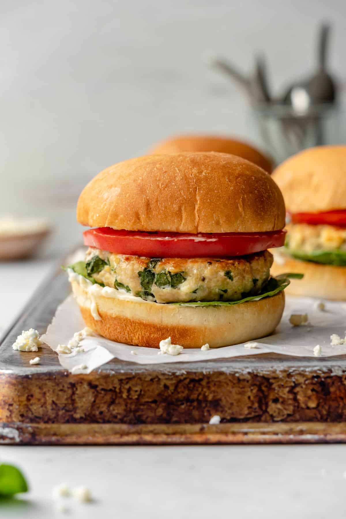 chicken feat burgers on a tray 