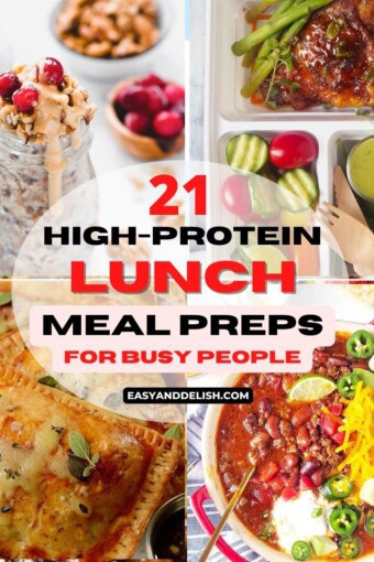 photo collage showing 4 out of 12 high-protein meal preps for lunch