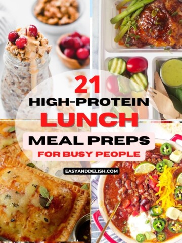 photo collage showing 4 out of 12 high-protein meal preps for lunch