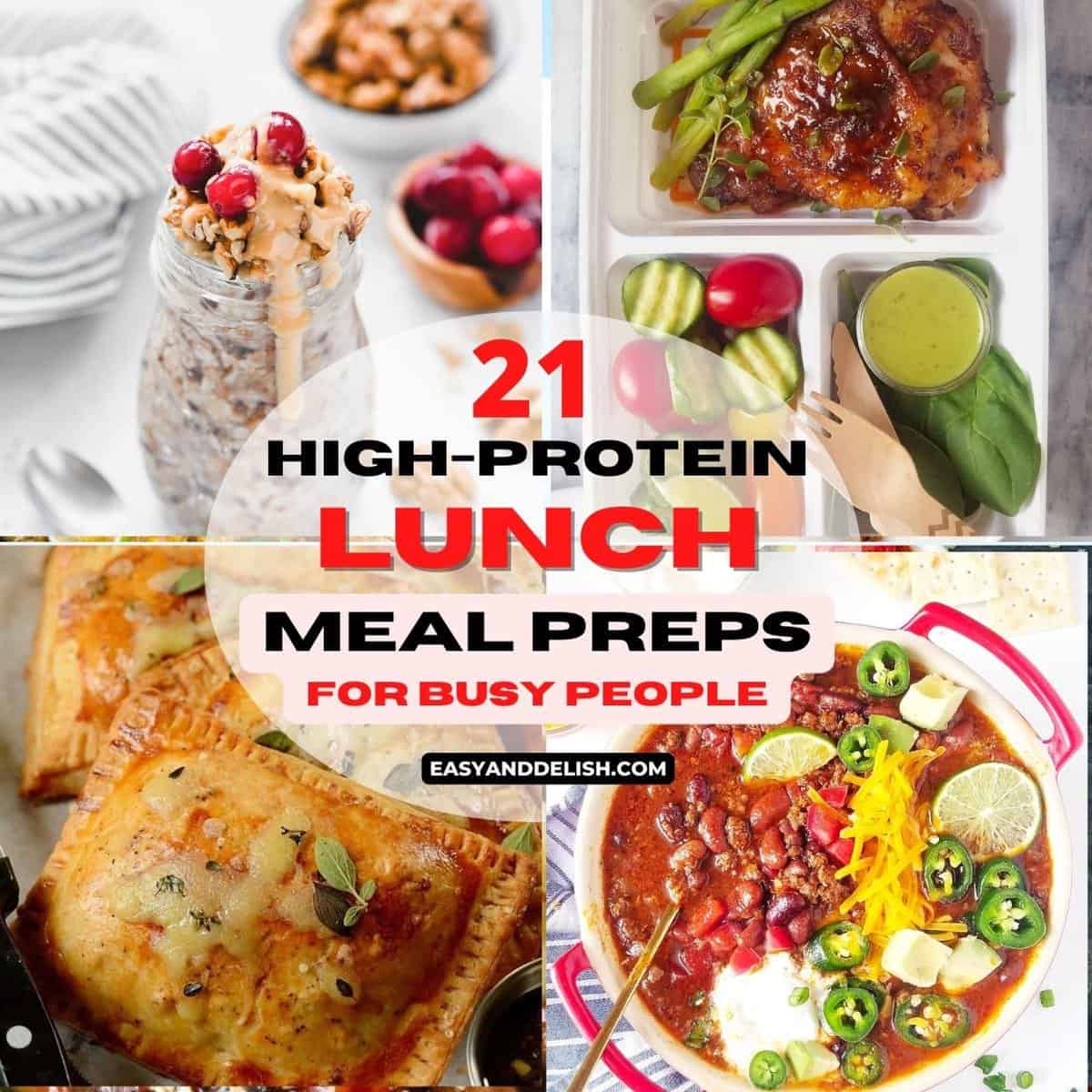 photo collage showing 4 out of 12 high-protein  meal preps for lunch