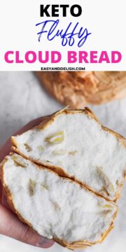 keto clound bread cut in half showing its fluffy texxture