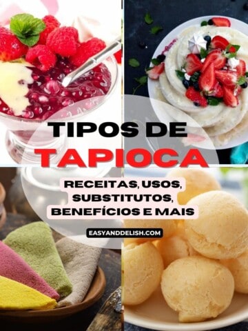 receitas feitas com diferentes tipos de tapioca mostradas em uma foto colagem