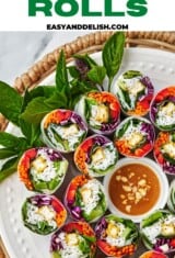 PIN SHOWING VIETNAMESE SPRING ROLLS IN A PLATE WITH SAUCE