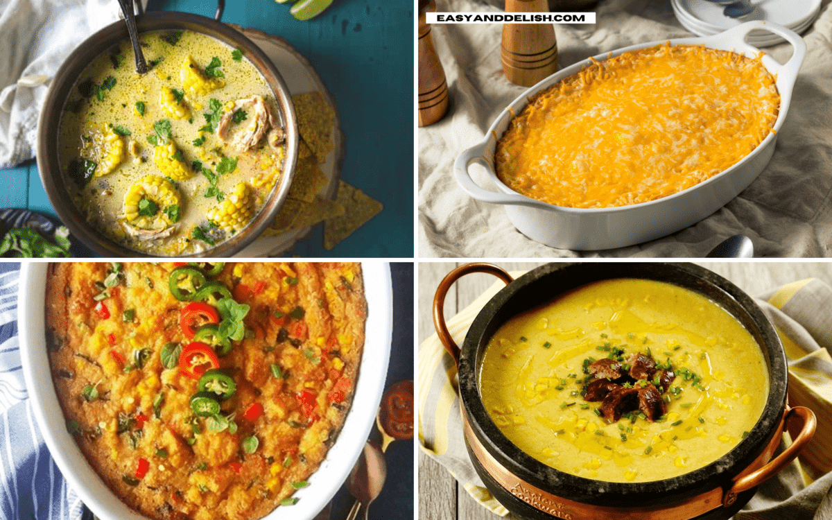 collage featuring 4 more canned corn recipes.