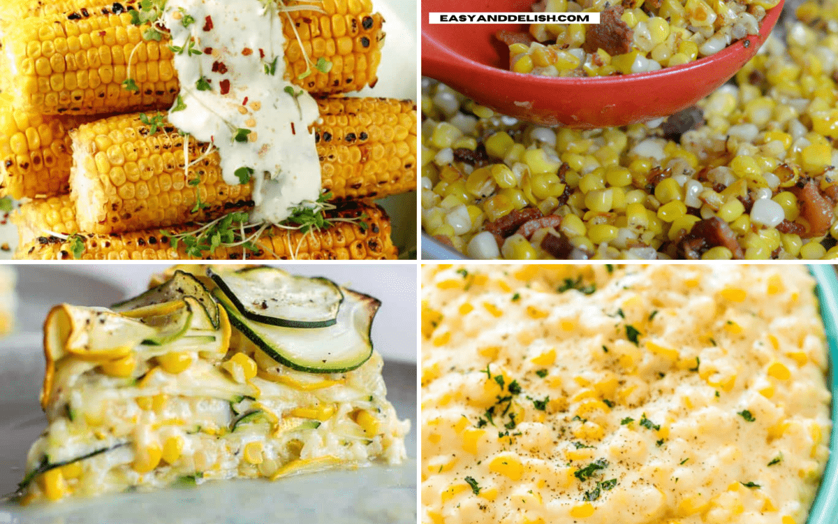 photo colage showing 4 easy fresh corn recipes