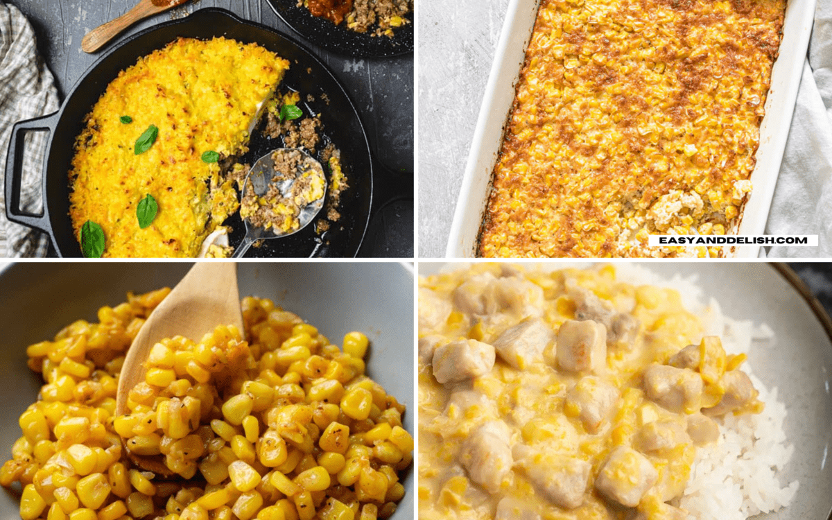 4 more frozen corn recipes featured in a collage.