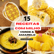 colagem mostrando 4 das 15 receitas com milho verde e amarelo.
