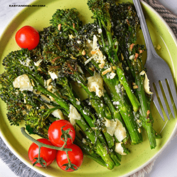 a close up of air fryer broccolini in a plate