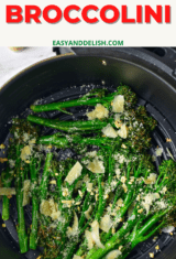 close up image of air fryer broccolini