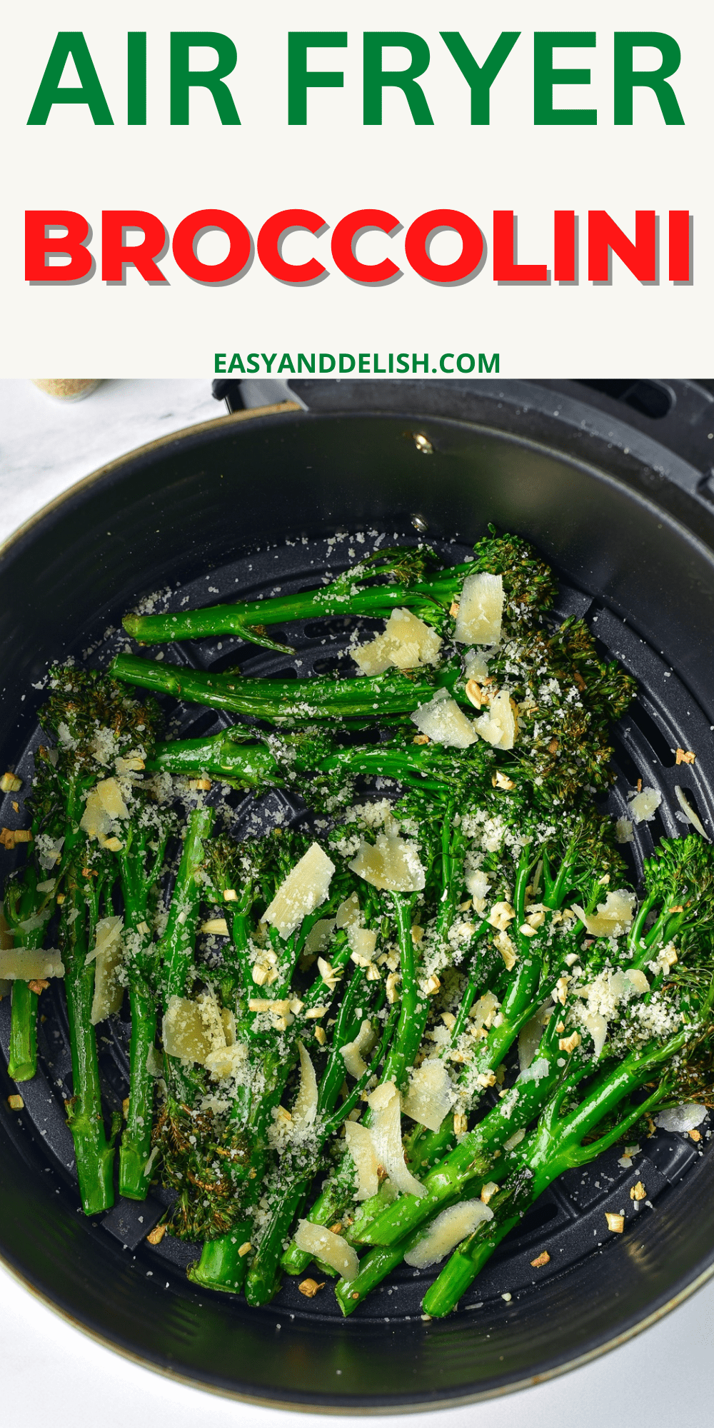 close up image of air fryer broccolini