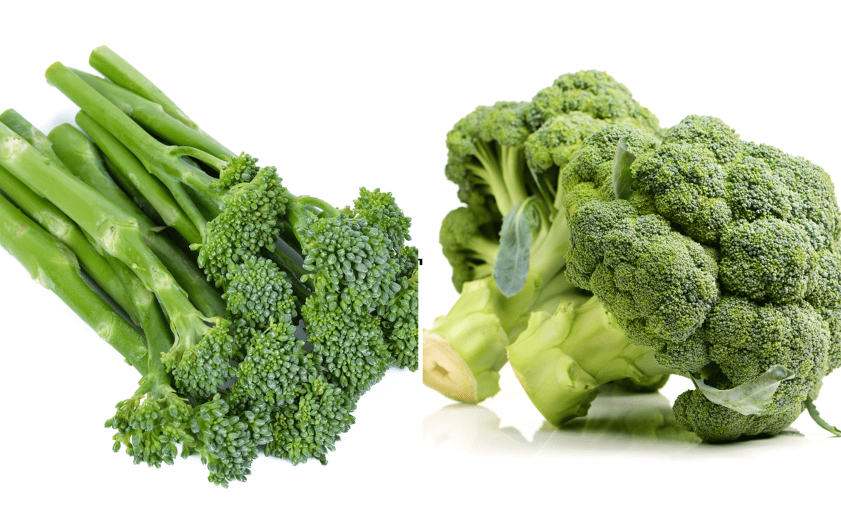 image collage with broccolini and broccoli
