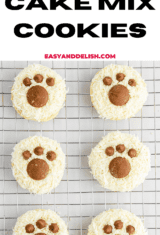 close up of christmas cake mix cookies over a wire rack.