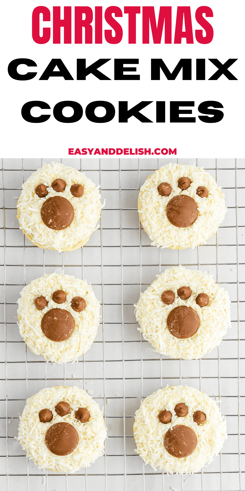 close up of christmas cake mix cookies over a wire rack.