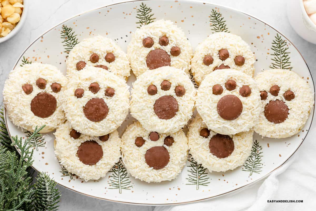 a tray full of bear paw white cake mix cookies .