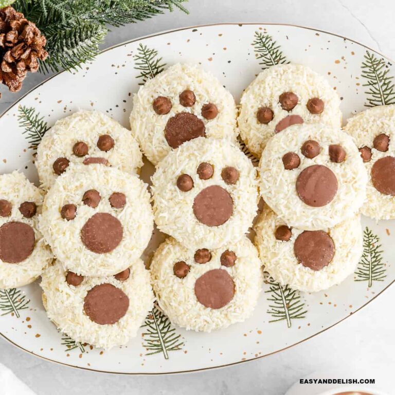white cake mix cookies in a holiday tray.