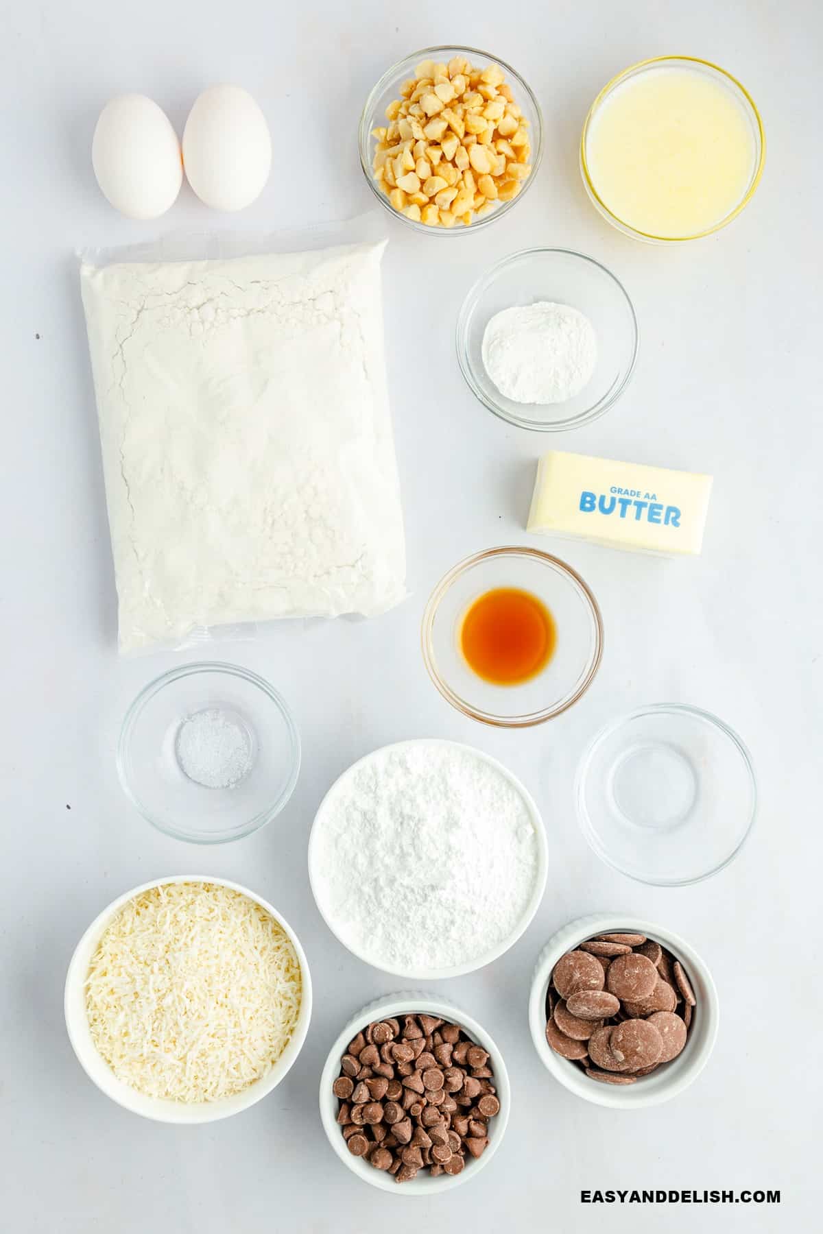 recipe ingredients over a table.
