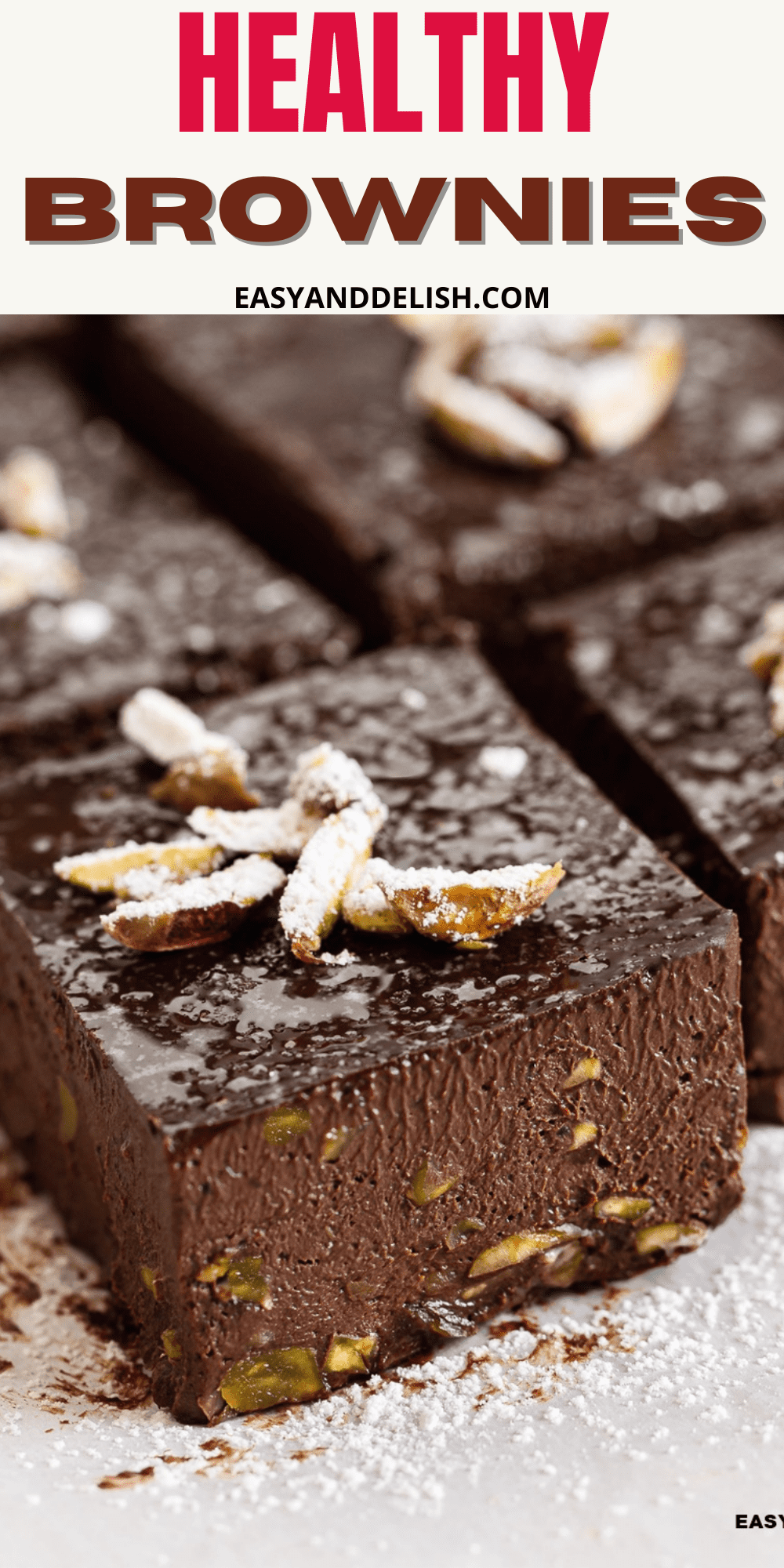 close up of a square of healthy brownies.