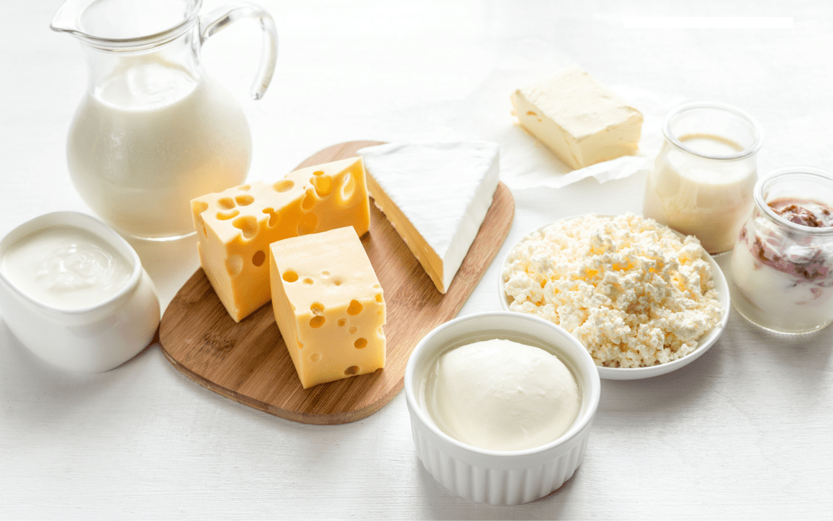 several dairy products on a table.