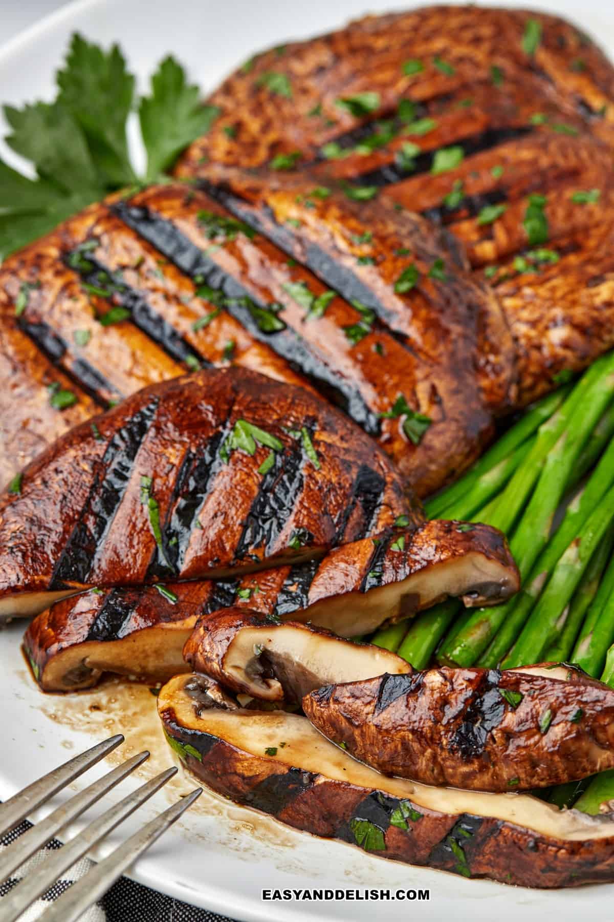 close up of sliced mushroom steak