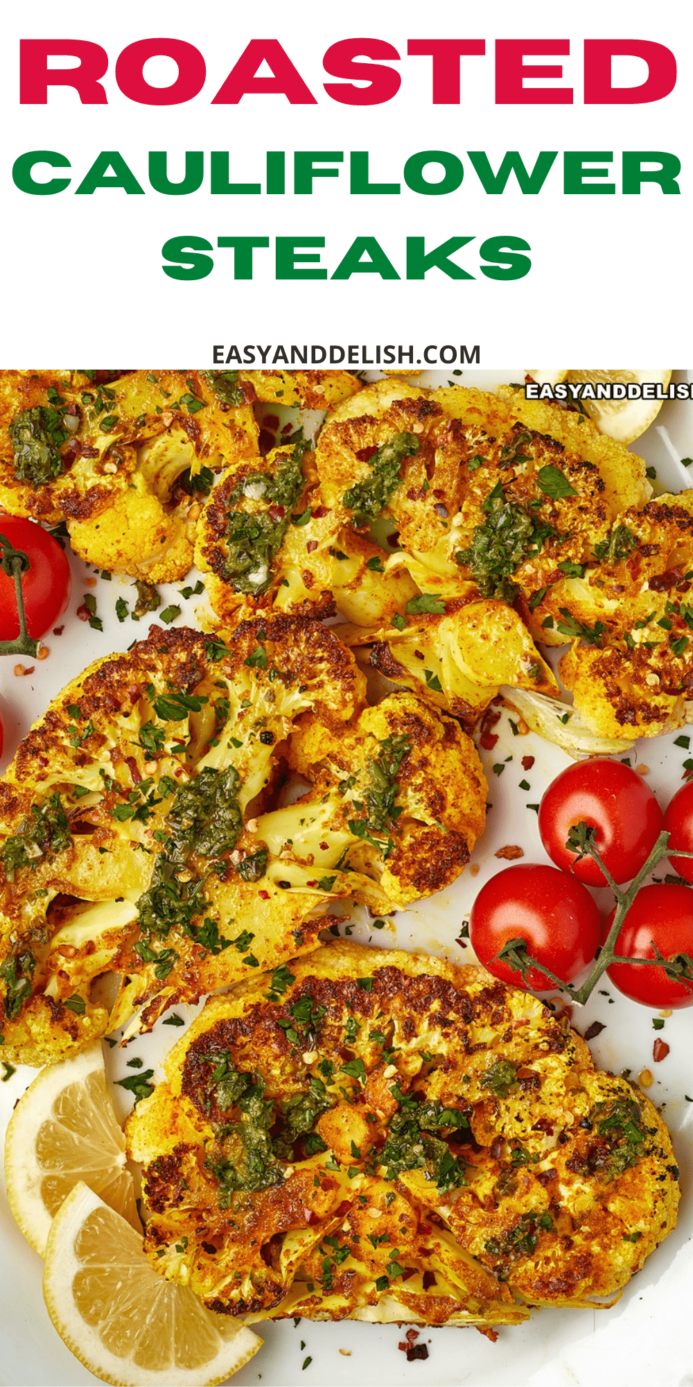 close up of vegan cauliflower steaks.