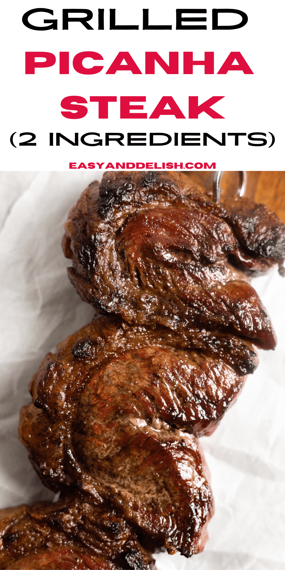 closeup of skwered grilled picanha steak