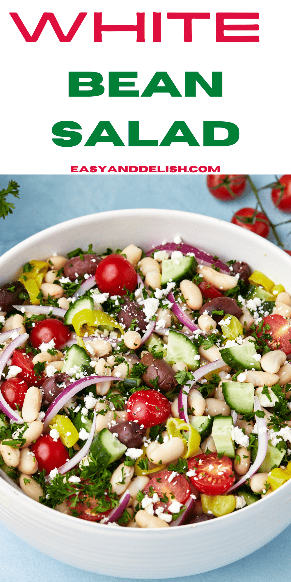 Italian white bean salad in a bowl.