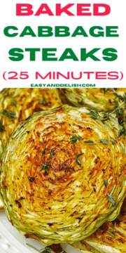 close up of roasted or baked cabbage steak.