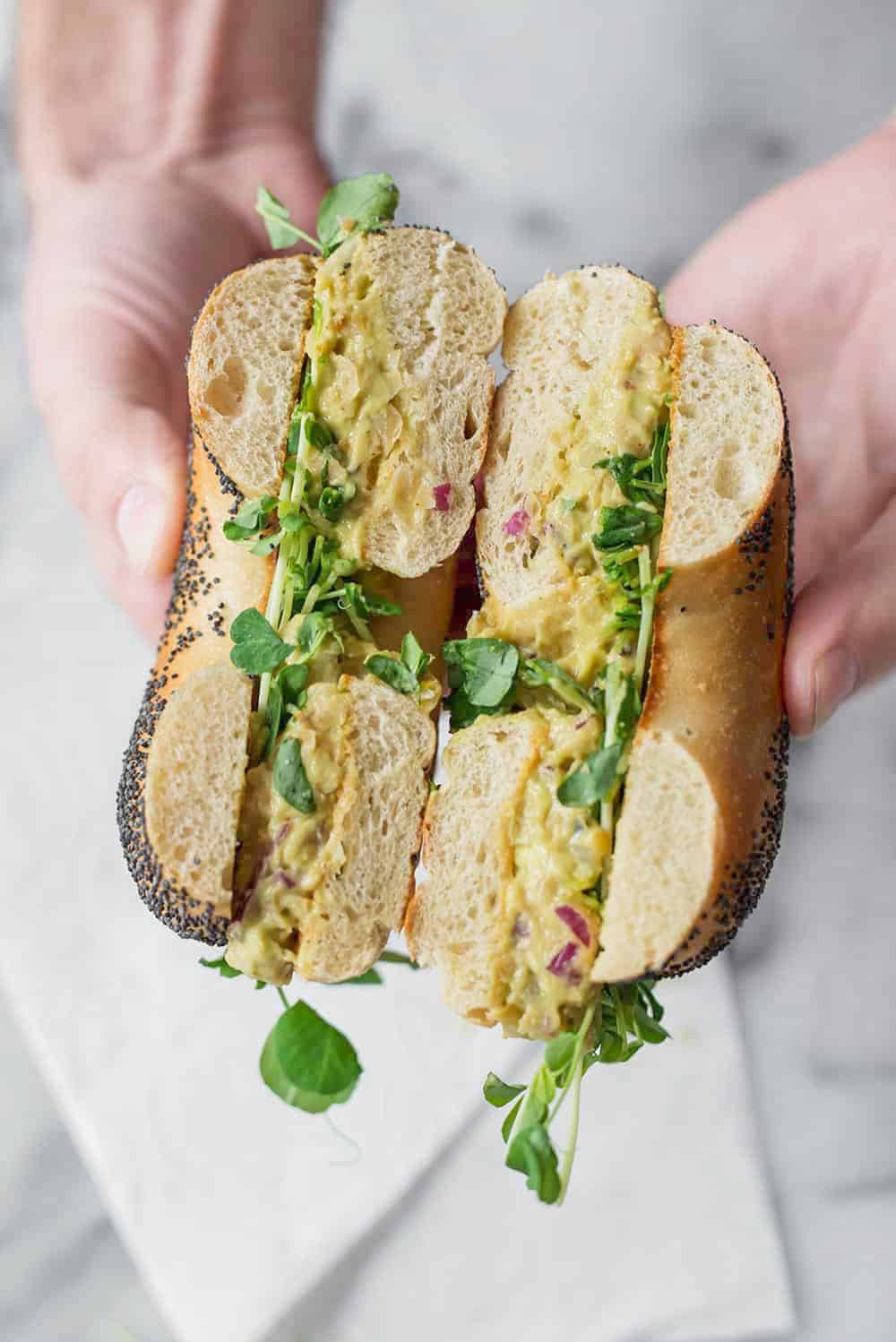 avocado chickpea salad sandwich for a no-cook dinner.