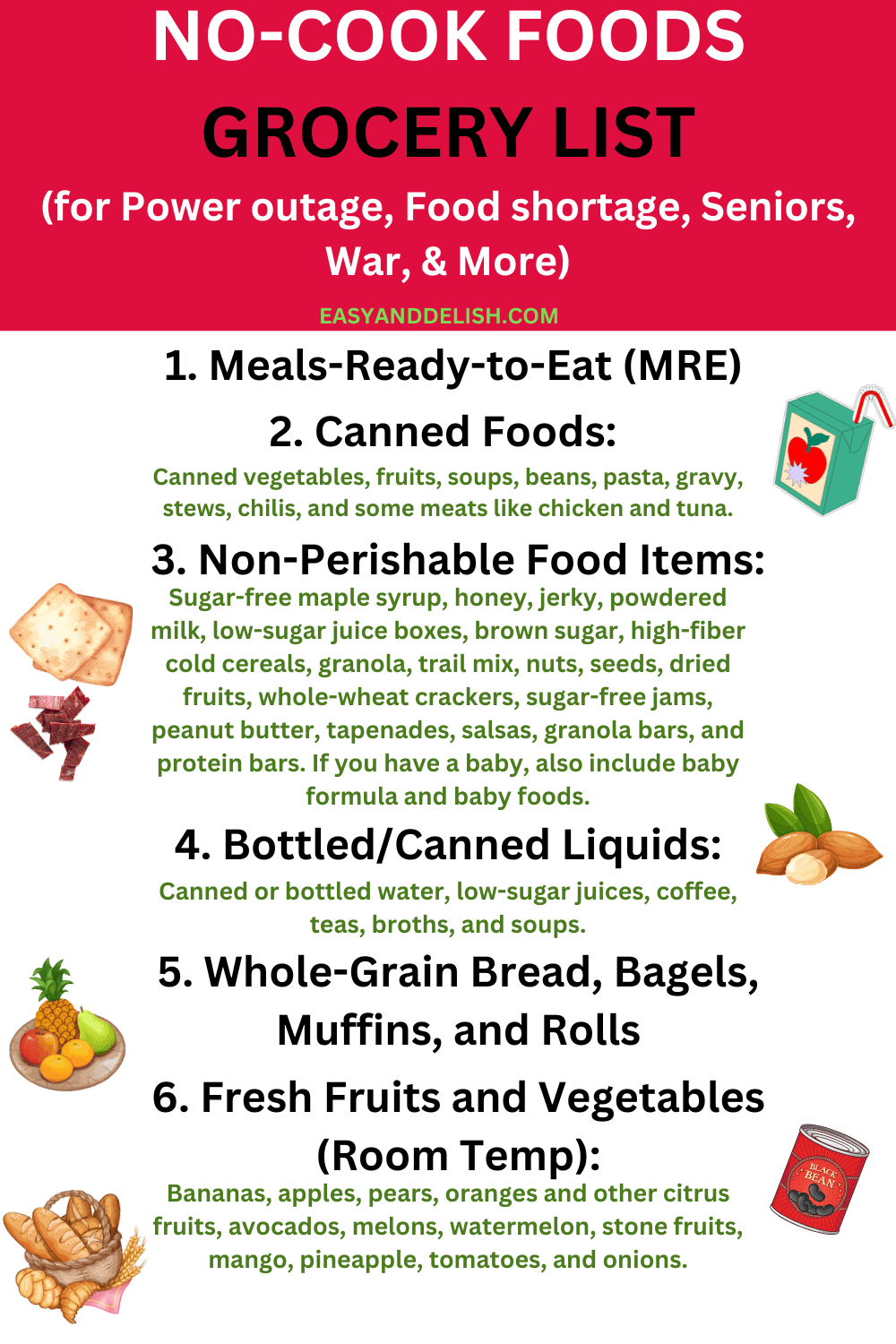 no-cook foods grocery list infographic.